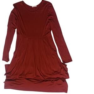 Long rust orange empire dress M 12pm by Mon Ami long sleeved modest w/pockets